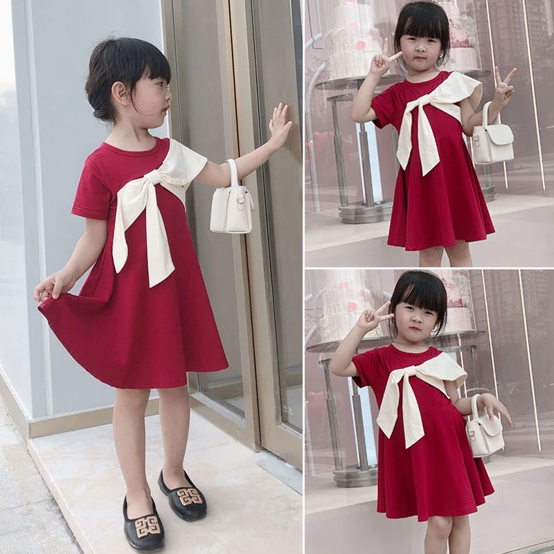 兄妹装连衣裙 T夏一家三口撞色显瘦气质短袖t恤