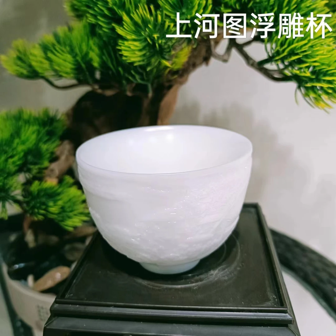 上河图杯(浮雕款)纯手工纯白主人杯喝茶杯高度6.0cm口径8.0cm