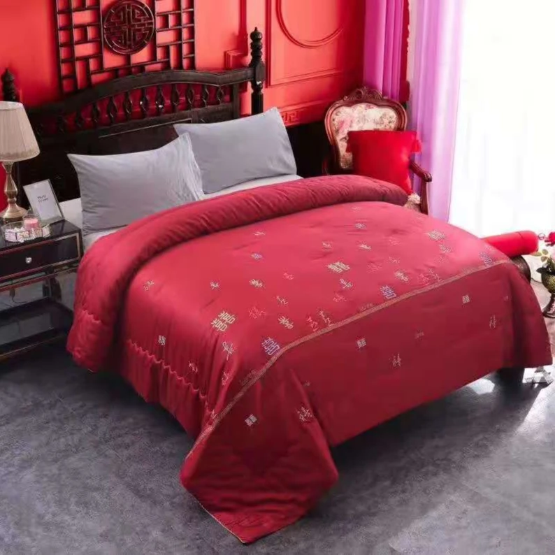 婚庆冬囍字60长绒棉婚庆冬被五组白棉