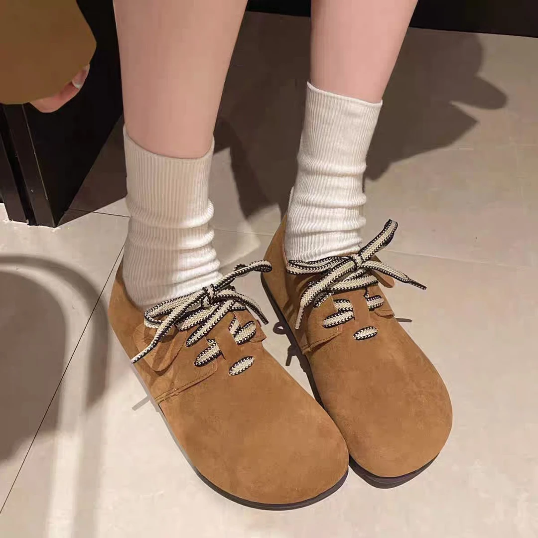 01-036复古勃肯鞋女秋季新款平底圆头百搭休闲配裙子