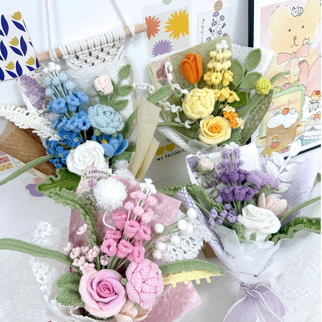 纯手工编织针织玫瑰花束成品情人节毕业季送男女朋友闺蜜生日礼物