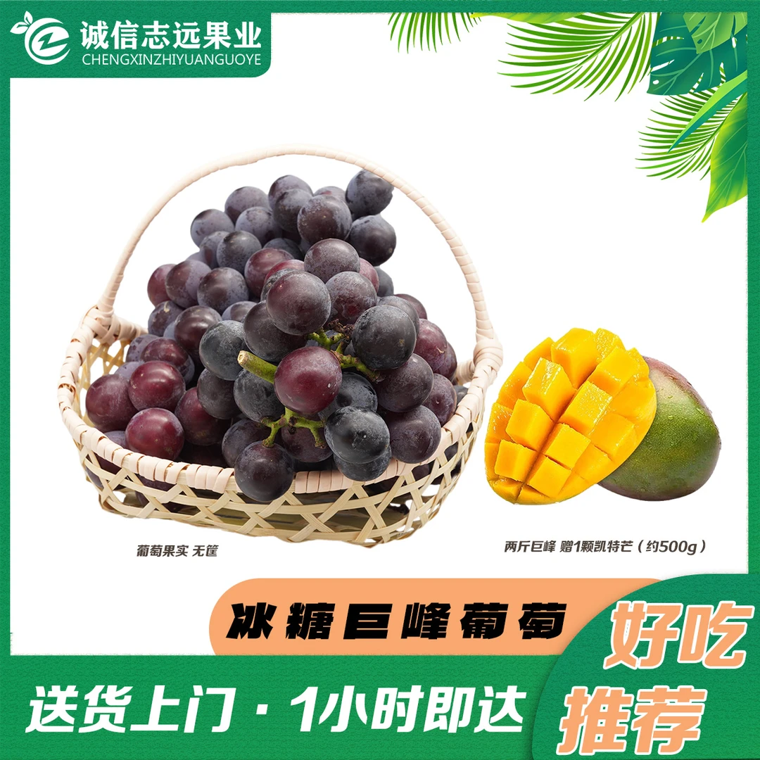 【送1颗凯特芒 500g】A级冰糖巨峰葡萄1000g-1050g