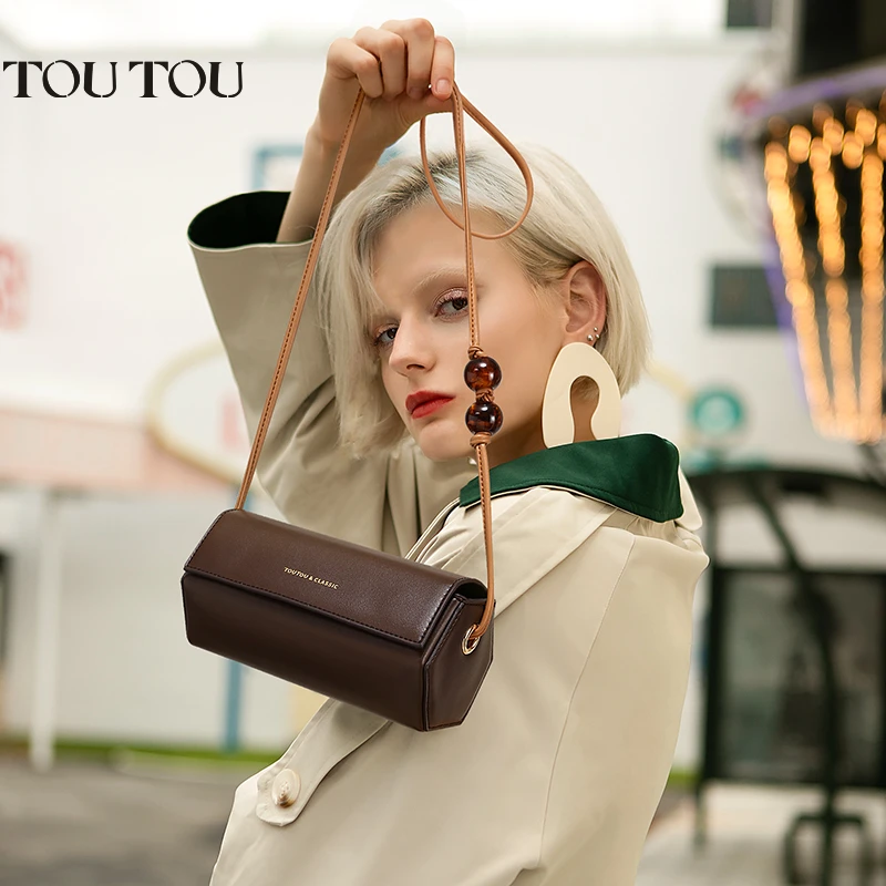 TOUTOU2023新款小众设计高级感迷你百搭圆筒包单肩斜挎包女4367T