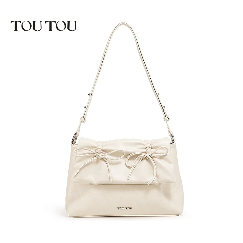 TOUTOU新款小众设计蝴蝶结大容量托特包简约通勤单肩斜挎包40739