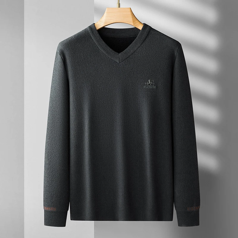 【W.Tall轻奢大码】M-大码男装长袖休闲加绒加厚保暖圆领针织衫