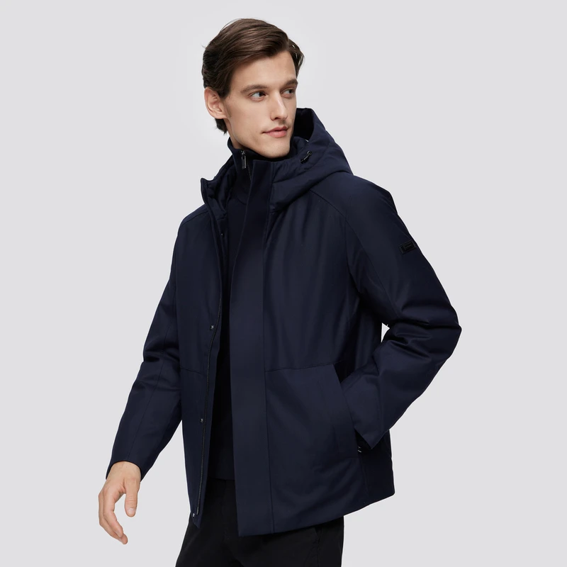 波司登2022年男士新款冬季商务经典暗绗连帽短风衣羽绒服加厚外套