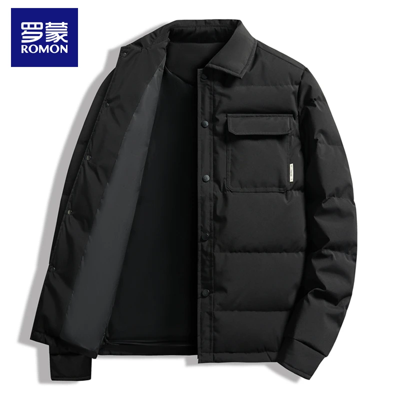 罗蒙秋冬季新款轻薄羽绒服修身夹克外套男装翻领休闲商务保暖上衣