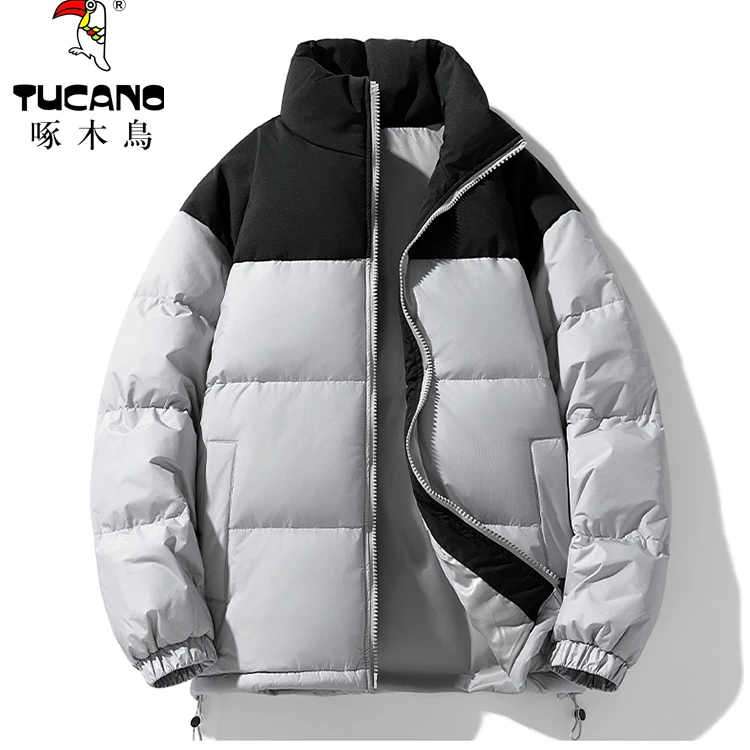 啄木鳥秋冬季新品多巴胺撞色羽绒服男女同款立领拼接加厚保暖外套