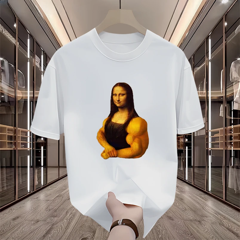 新款猛娜丽莎图案男女同款休闲短袖T恤夏季宽松潮流百搭ins上衣服