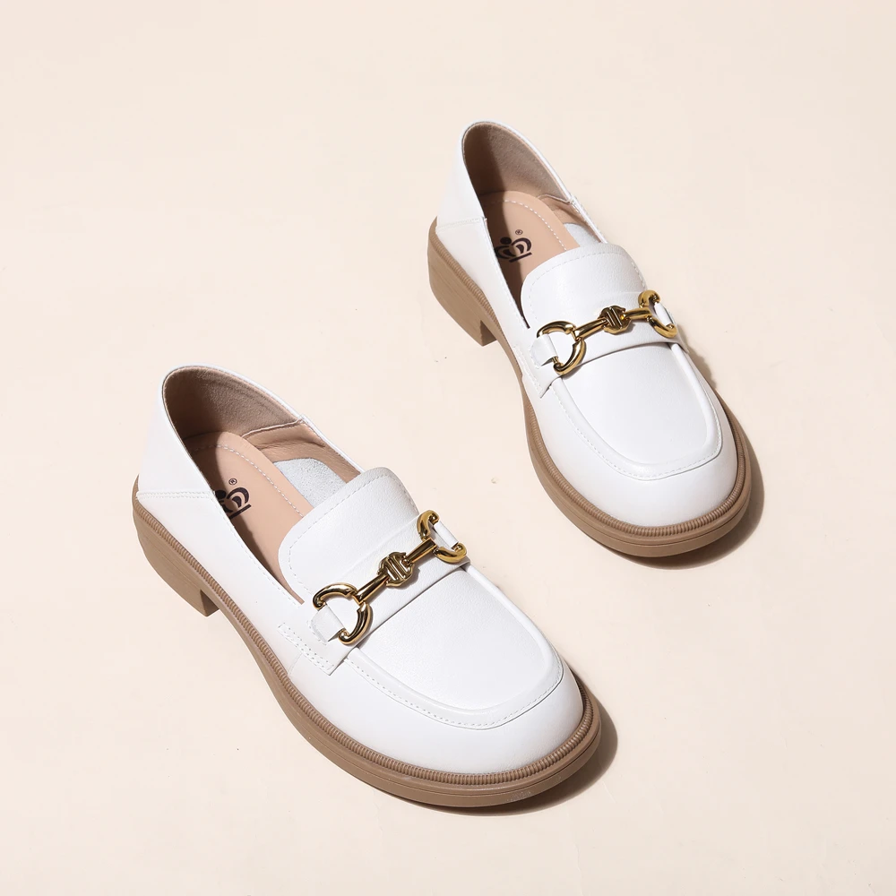 王冠厚底乐福鞋女2025春季新款松糕女鞋英伦风小皮鞋真皮单鞋