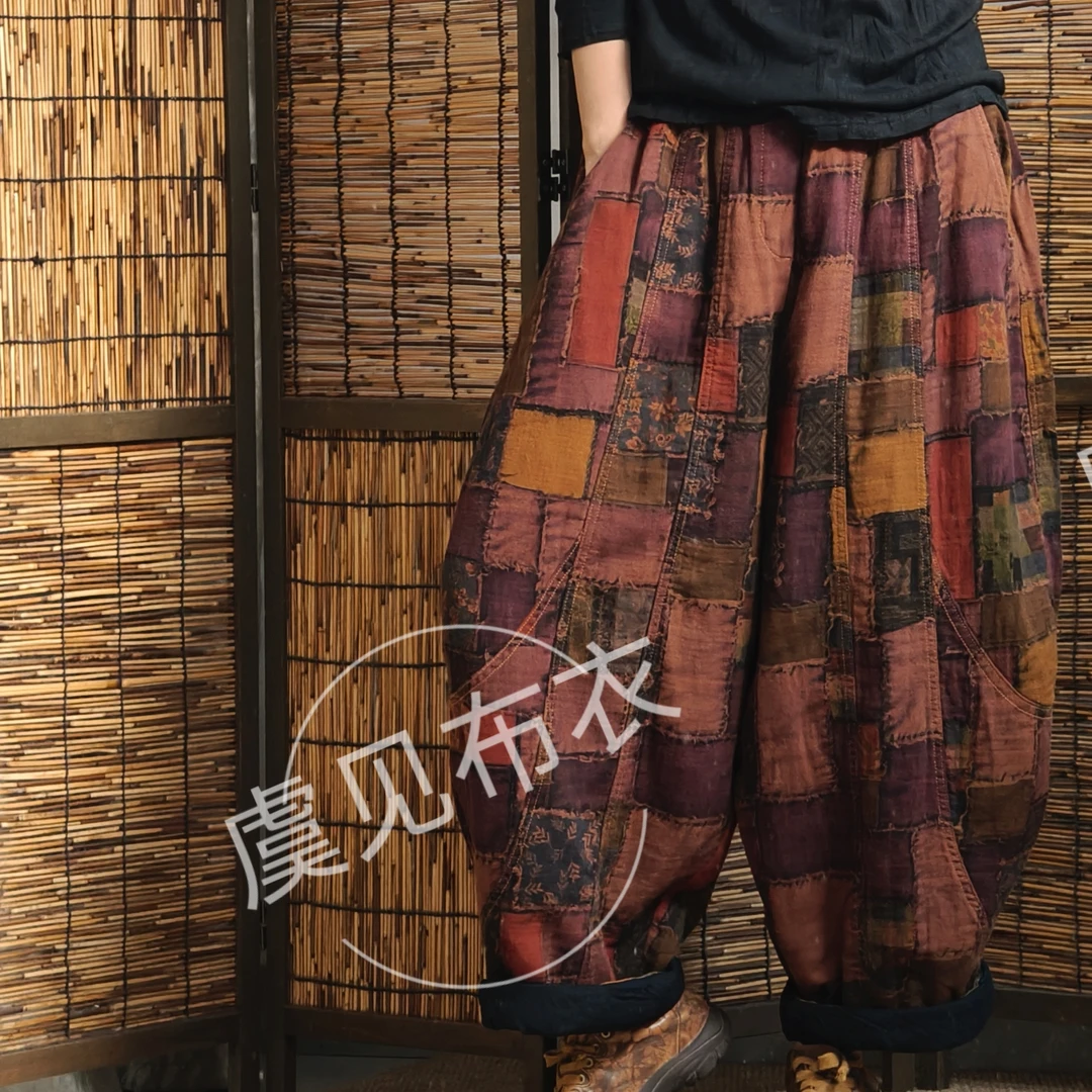 虞姑娘推荐  复古炒色做旧斜纹麻双层大版老爹裤【裤长90臀围160】