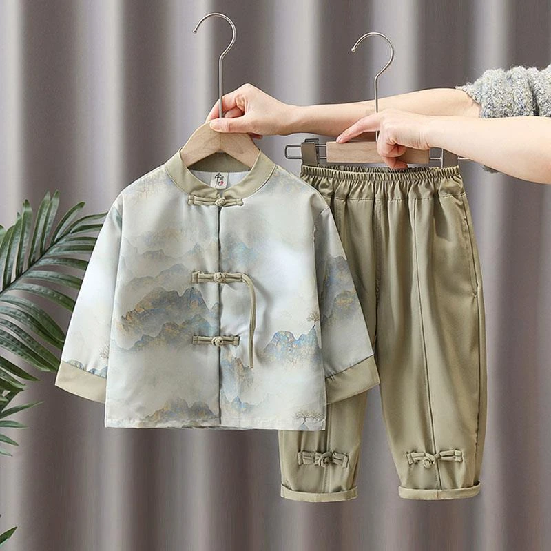 汉服男童春装套装2025新款宝宝改良古装儿童春秋款中国风国学唐装