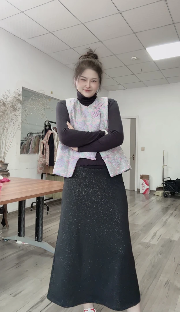 女秋冬包臀裙文艺修身长裙女装半身裙休闲黑色气质撒金半身裙c271