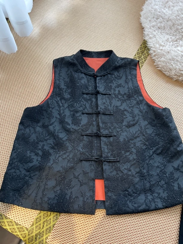 天丝提花女春秋中式上衣复古马夹背心国风无袖立领新中式马甲C201