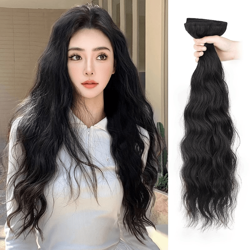 水波纹假发片真发蓬松全真人发轻薄卷发大波浪增发量女长发卷发片
