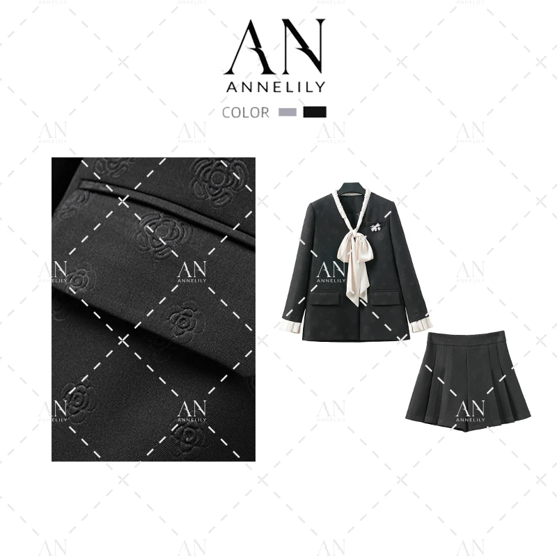 ANNELILY【悦婉】设计师款休闲百搭西装短裤套装AT2408032