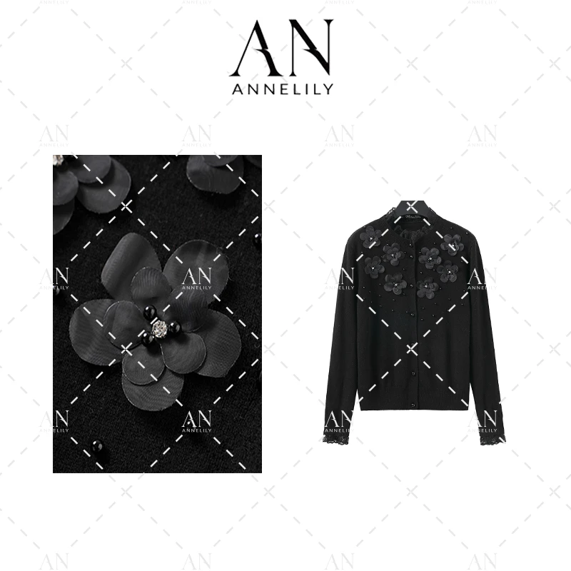 ANNELILY【小纯】新款上新休闲时尚轻奢重工针织毛衣开衫AC2410210