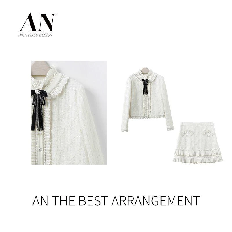 AN定制【白天鹅】时尚设计师款气质百搭重工秋季轻奢套装AT2312027
