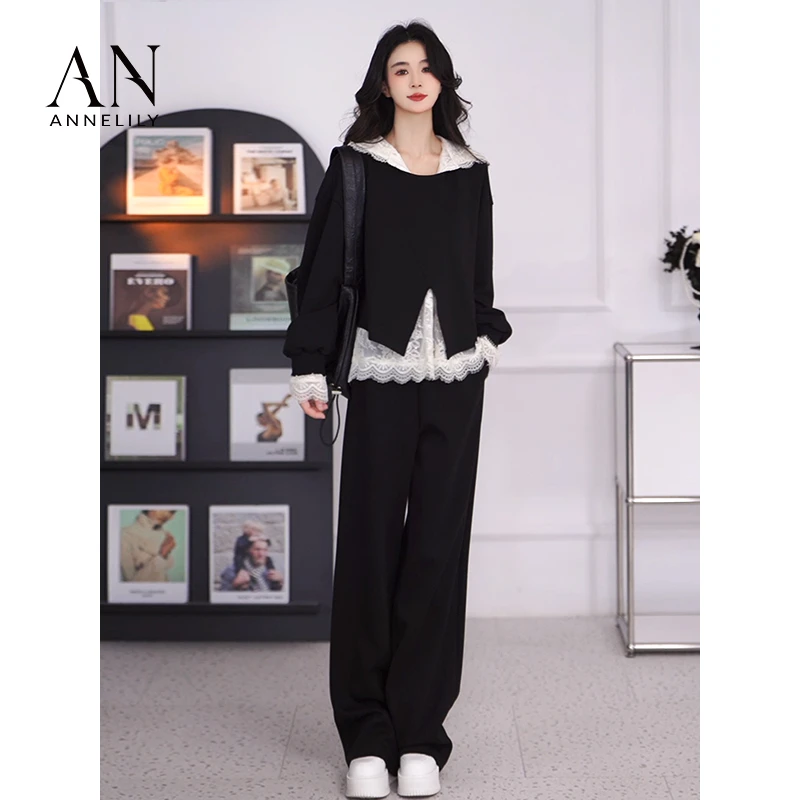 ANNELILY【然荨】设计师款休闲百搭长裤三件套套装AT2408042