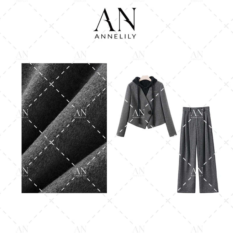 ANNELILY【温言】设计师款休闲百搭气质长裤套装AT2410169