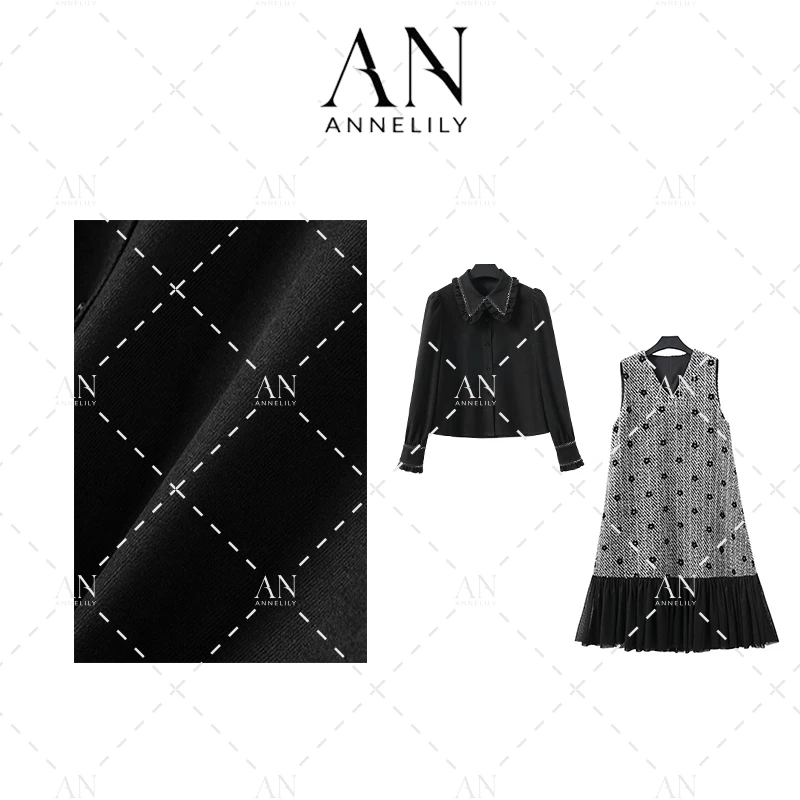 ANNELILY【卉蝶】设计师款休闲百搭气质背带裙套装AT2410155