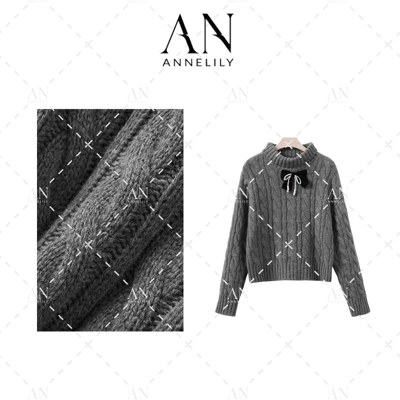 ANNELILY【南书】秋季新款休闲百搭时尚重工针织毛衣AM2410151