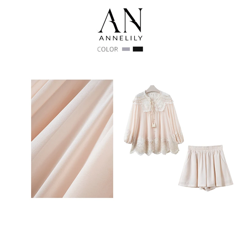 ANNELILY【清梧】（有吊带）设计师款夏季百搭短裤套装AT2404120