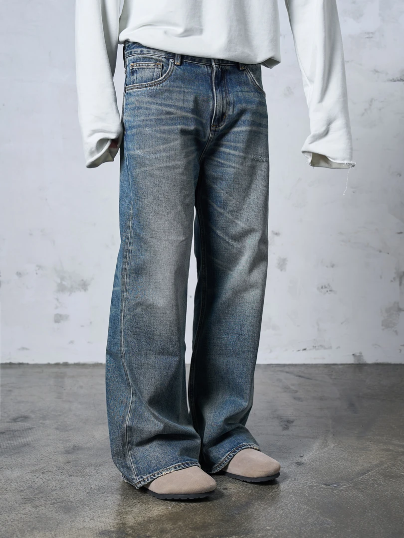 DOKIE牛仔裤32035【猫爪】新版型宽松微喇叭14盎司高街复古做旧