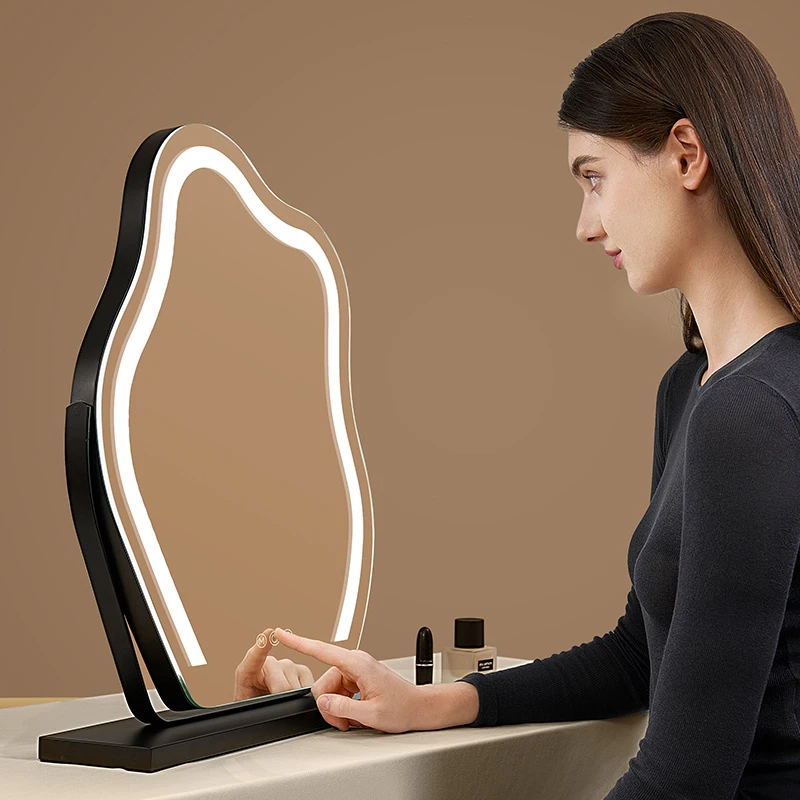 云朵化妆镜带灯led发光大号梳妆台镜子台式桌面镜轻奢主卧梳妆镜z