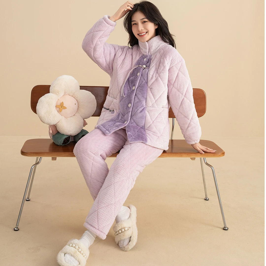 原创国风《可外出国风系列》三层加棉加厚韩版睡衣套装家居服