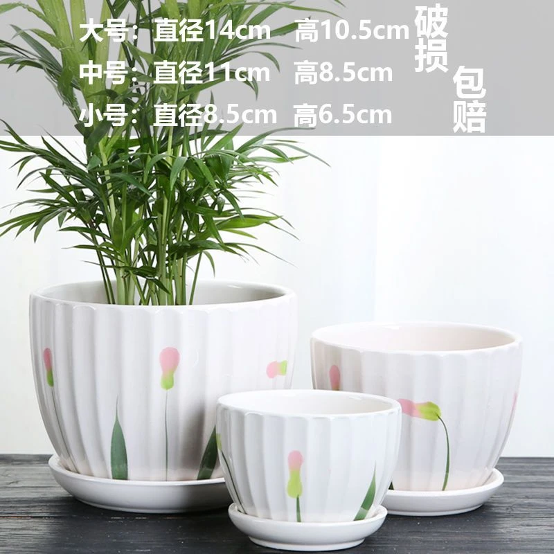 创意多肉绿植陶瓷花盆含托盘带孔透气肉肉花盆桌面室内盆栽小瓷盆