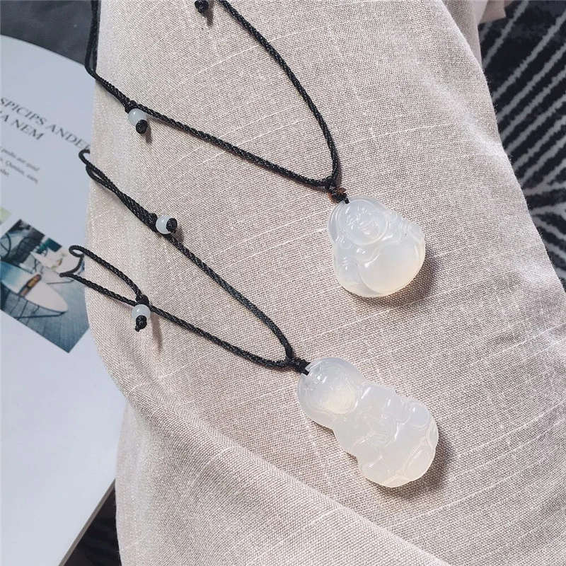 天然白玛瑙荔枝冻情侣项链如意佛观音情侣饰品男女吊坠挂件礼物