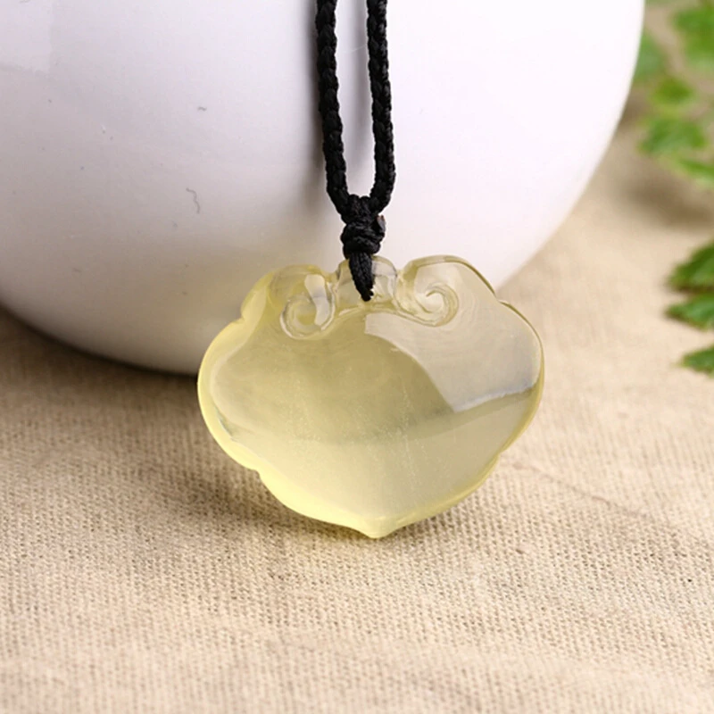 天然黄水晶如意锁吊坠水晶项链毛衣链送女友情人节礼物生日挂坠