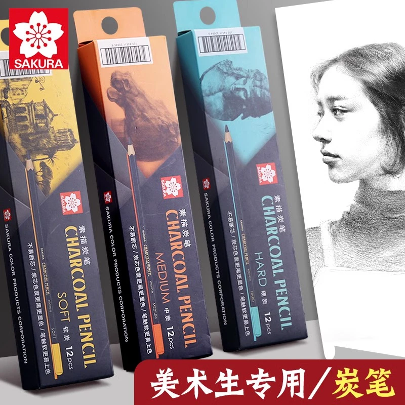 日本正品樱花炭笔美术生专用素描碳笔套装软碳特软性速写绘画铅笔