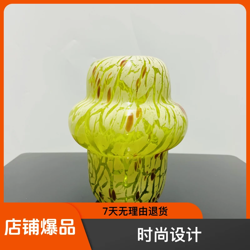 ［花庭］中古风胖嘟嘟裂纹设计 红绿双拼波点复古艺术琉璃花瓶