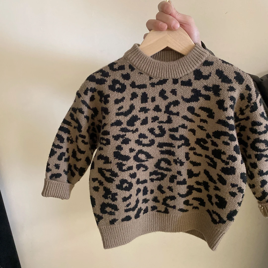 M-Y453男女童韩版中性款豹纹毛衣