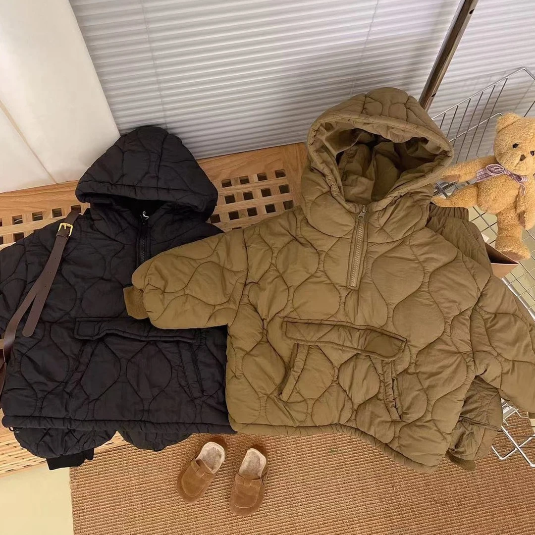 M-E9711男女童韩版秋冬款连帽百搭两件套装儿童冬季加厚保暖套装