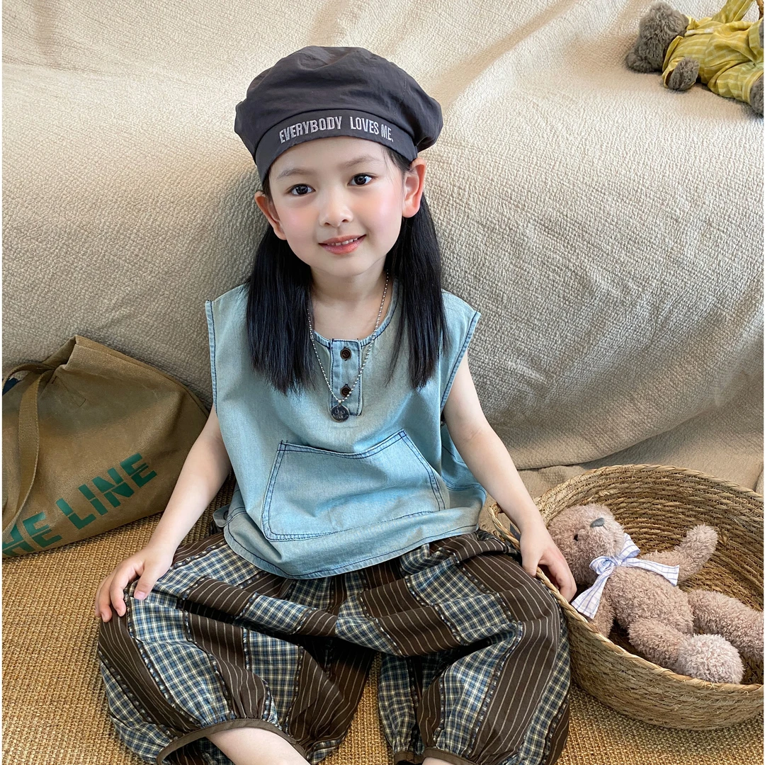 M-Y273儿童夏款牛仔无袖上衣中小童中性款休闲背心