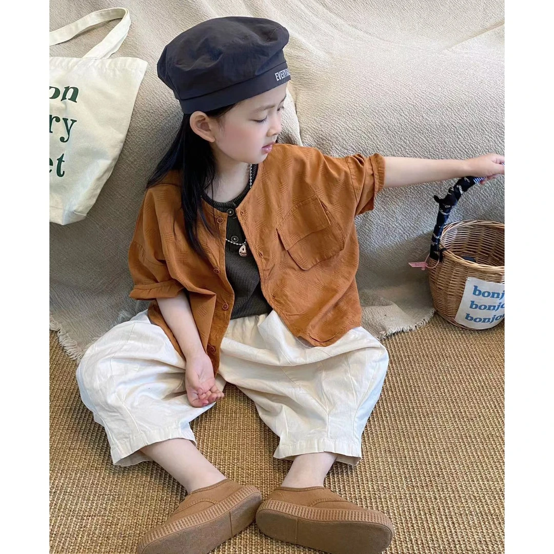 M-Y248儿童夏款棉麻提花上衣中小童中性款休闲外套