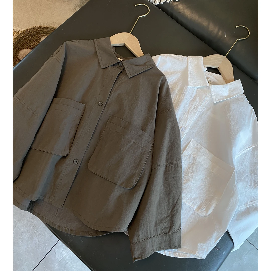 M-Y355男女童韩版中性款秋季双口袋衬衫