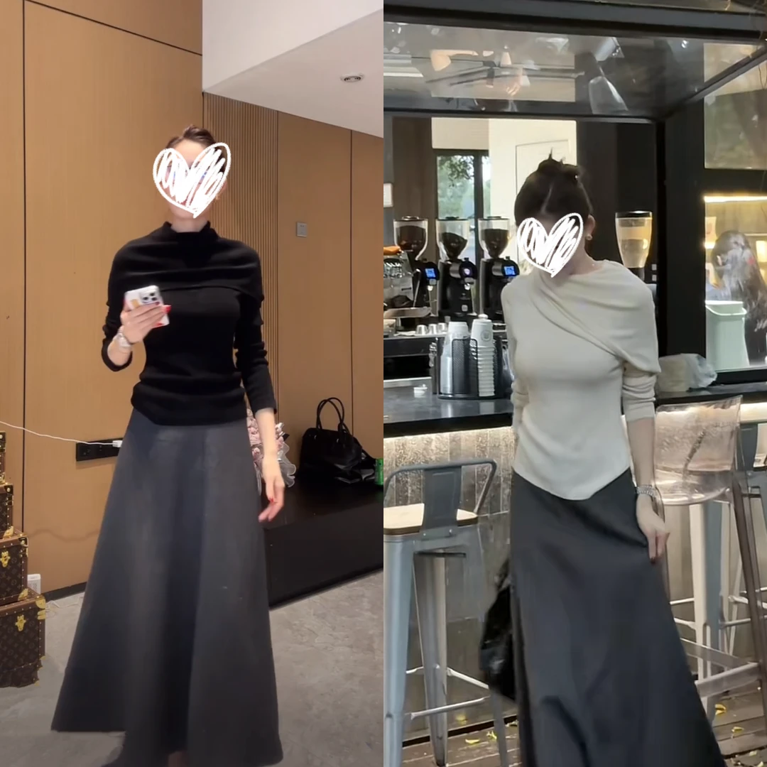 气质多穿针织上衣时尚设计感秋冬显瘦半身长裙百搭秋冬复古裙套装