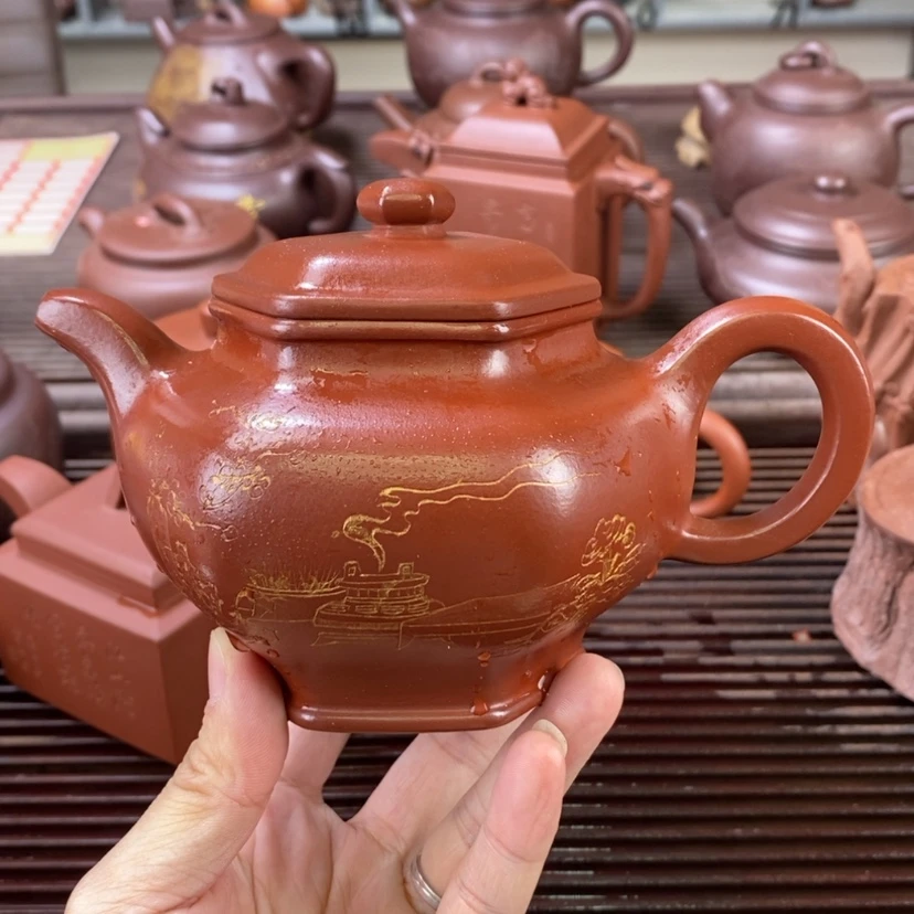 【闪购商品】紫砂茶壶白35张晔六方掇只朱泥全手470cc