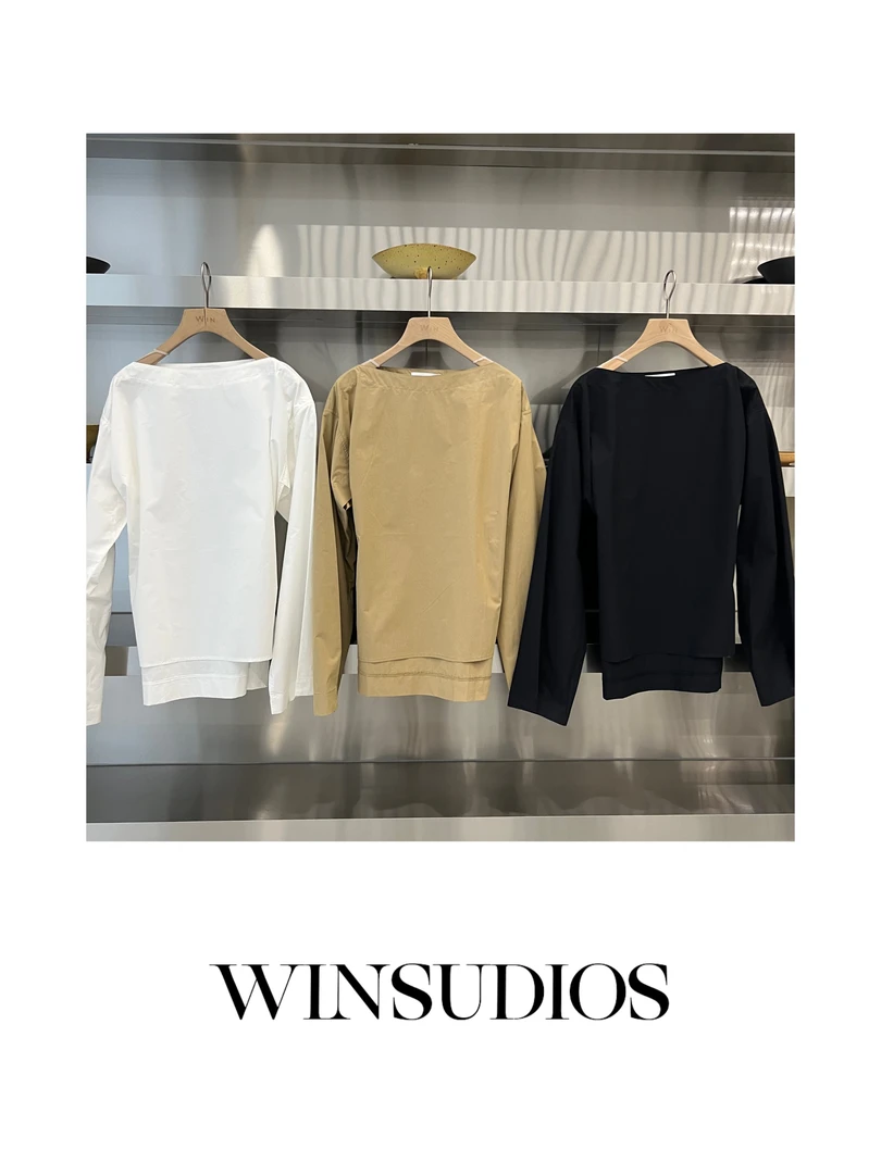 【WIN小众定制款】菖蒲白丁绑带一字领衬衫