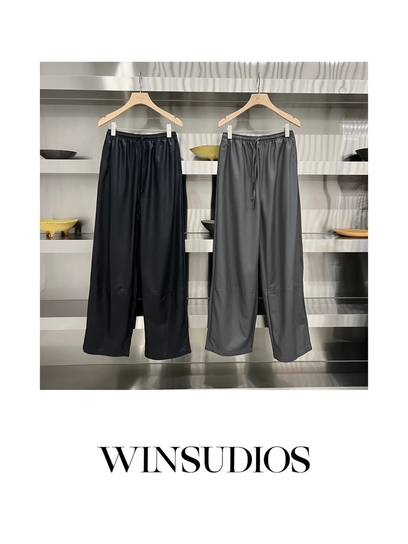 【WIN小众定制款】象灰空间拼接式休闲皮裤