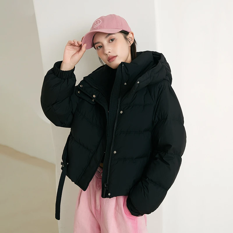 【漫广】秋冬时尚休闲连帽冬季白鸭绒短款羽绒服宽松6630