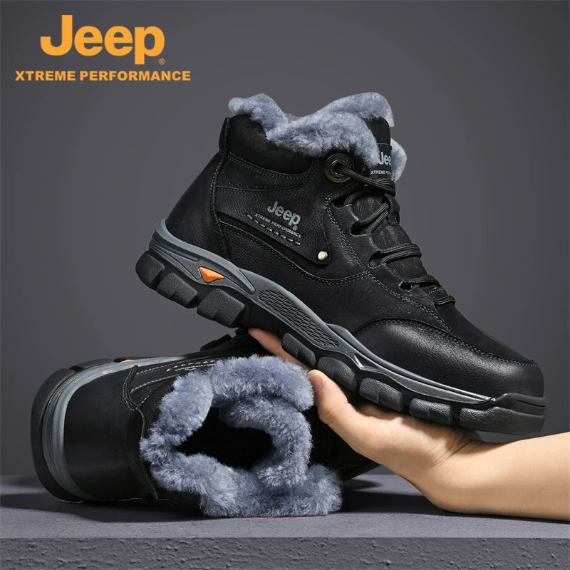 JEEP/吉普秋冬季户外雪地靴加绒保暖棉鞋中帮男鞋厚底防滑徒步鞋