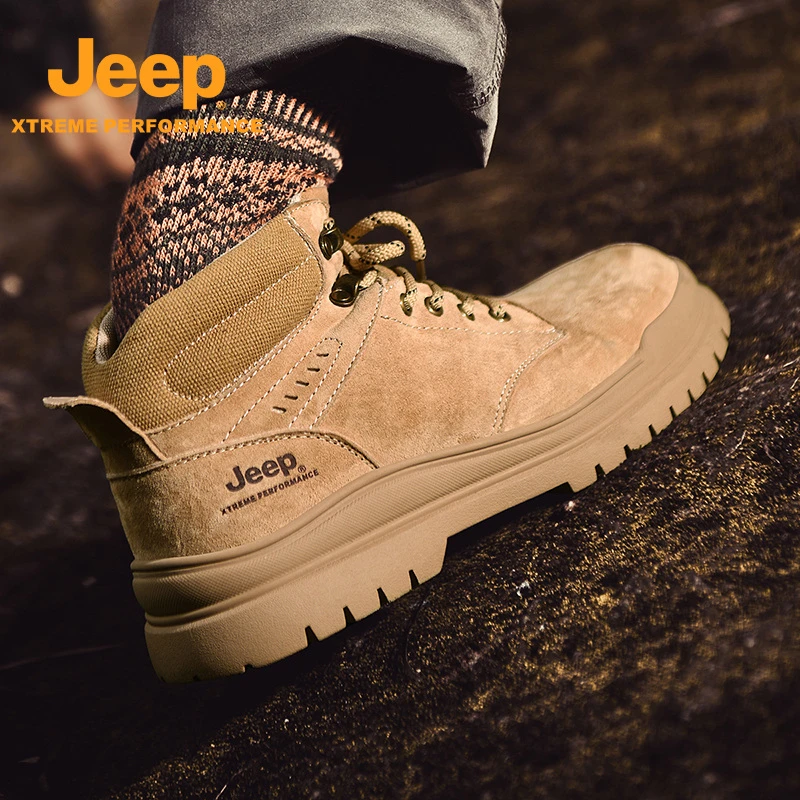 JEEP/吉普秋冬户外真皮男士潮流马丁靴高帮工装靴耐磨防滑登山鞋