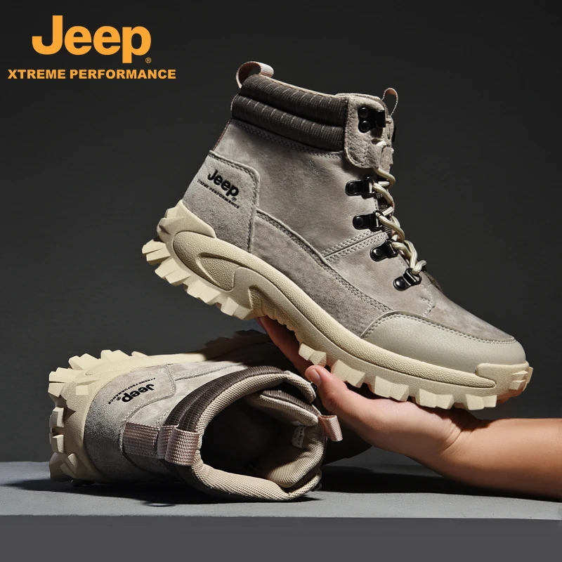 JEEP/吉普户外雪地靴男款秋冬季加绒保暖棉鞋高帮厚底防滑棉靴子