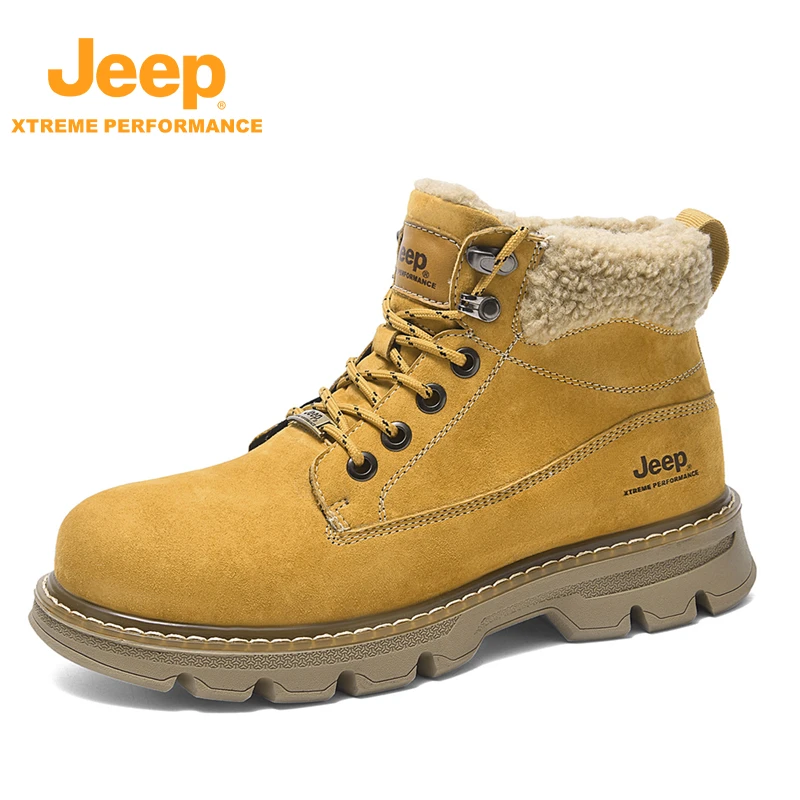 JEEP/吉普秋冬男士新款户外品牌休闲运动舒适防滑加绒保暖登山鞋