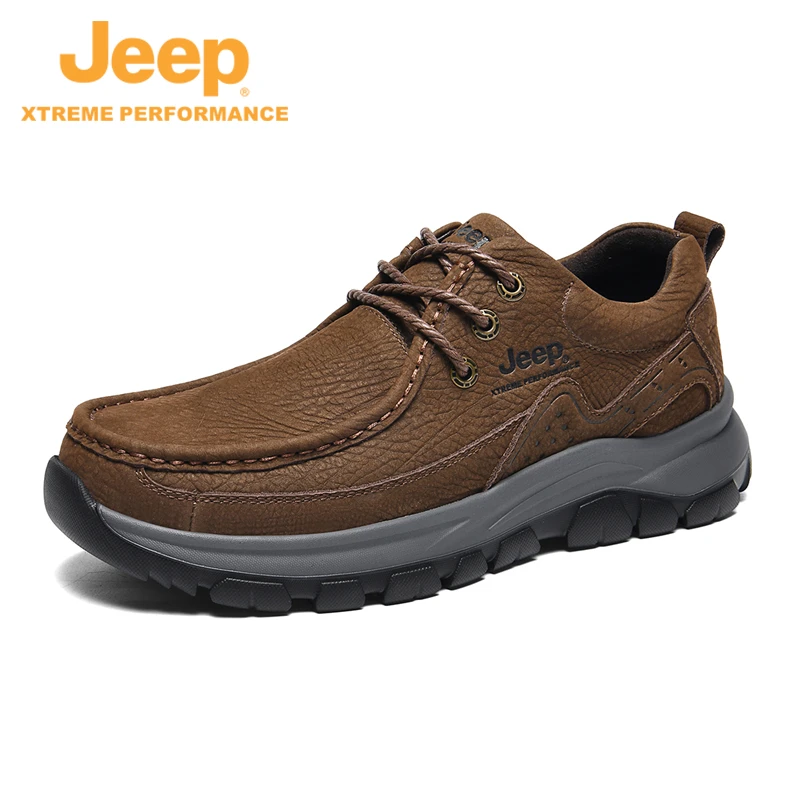 JEEP/吉普秋季新款时尚休闲爸爸鞋日常户外徒步鞋真皮防滑登山鞋